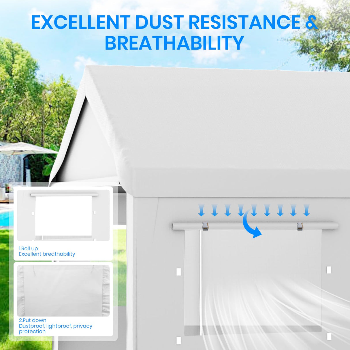 Carport 10x20 FT Heavy Duty, Outdoor Portable Garage with Removable Sidewalls & Doors, Waterproof, UV-Resistant Canopy Shelter for Vehicles, Boats, RVs, Trucks, All-Season Car Port,White RICHRYCE