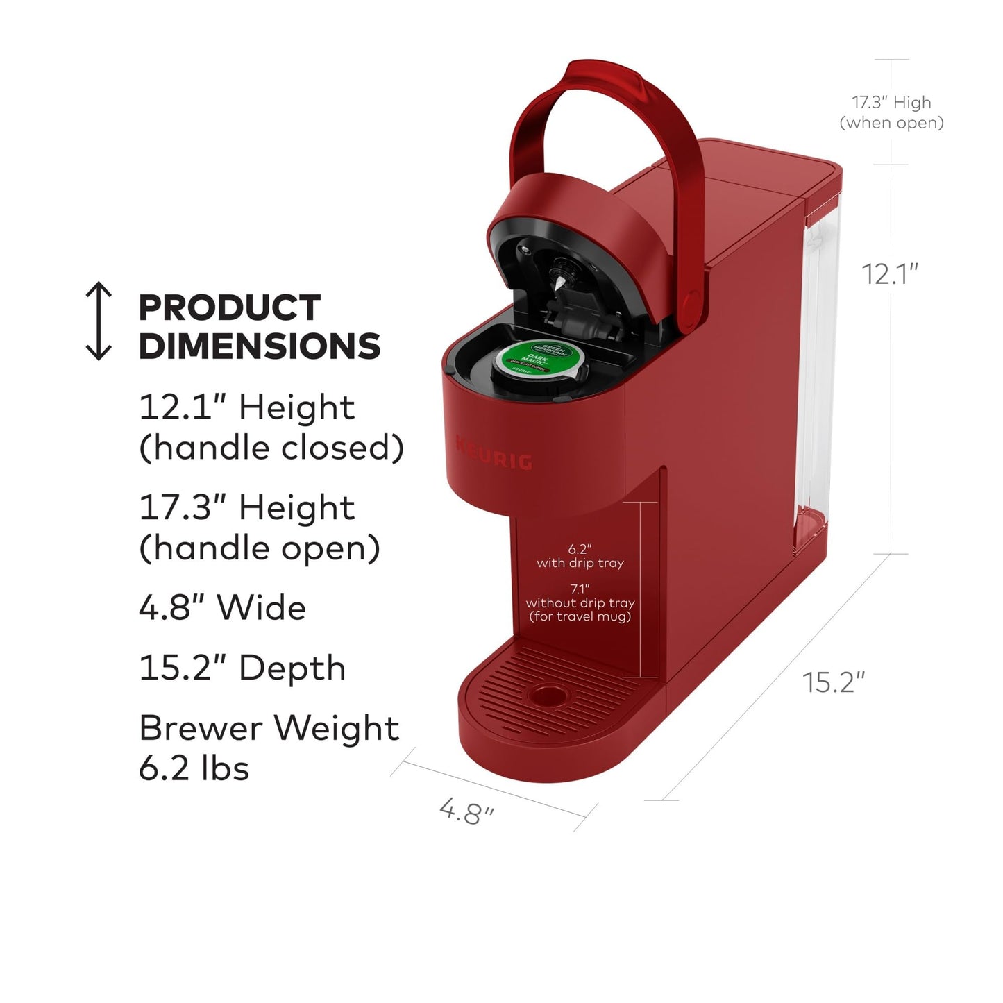 Keurig K- Slim Single Serve K-Cup Pod Coffee Maker, with 3 Brew Sizes, Multistream Technology, 46oz Removable Reservoir, Scarlet Red