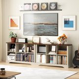 Athyrios 6 Cube Storage Organizer - 47.4" Farmhouse Wood Low Bookshelf, 3 Tier Horizontal Open Shelf Bookcase Cubby Storage Console Cabinet for Living Room, Entryway, Office, Antique White Athyrios