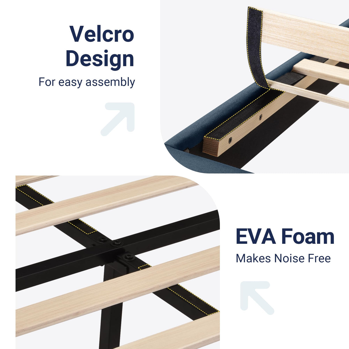 Allewie King Size Platform Bed Frame with Fabric Upholstered Headboard and Wooden Slats Support, Fully Upholstered Mattress Foundation/No Box Spring Needed/Easy Assembly, Navy Blue Allewie