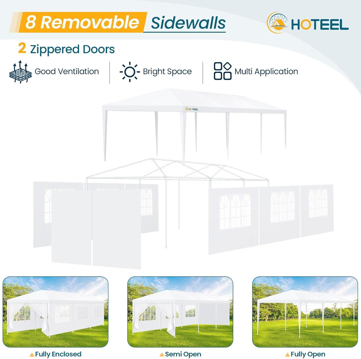 HOTEEL 10'x30' Canopy Party Tent with 6 Removable Sidewalls, Outdoor Event for Weddings, BBQ, Parties, Patio Camping Gazebo, Waterproof, White Hoteel