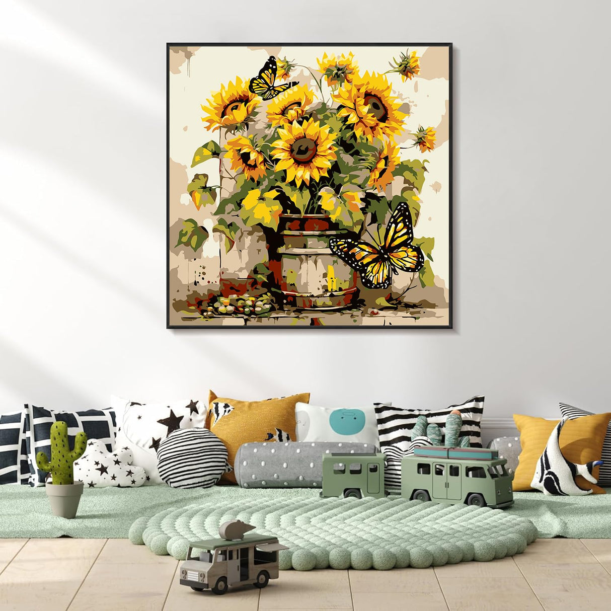 igoodom Paint by Numbers Kit for Adults with Frame and Easel, 25x25cm DIY Acrylic Painting on Canvas with Box, Sunflower Paint by Number Set for Home Wall Decor igoodom