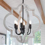 lighceac 6-Light 21" Farmhouse Orb Chandelier Rustic Handmade Distressed White Wood Hanging Ceiling Pendant Light Fixture Wood Lantern Chandeliers for Dining Room Kitchen Bedroom Foyer Hallway lighceac