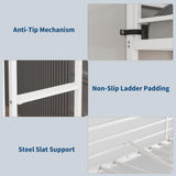 Garvee Twin Size Loft Bed with Large Desk and Storage Shelves, Heavy Duty Metal Loft Bed with Safety Guardrail and Ladder for Kids and Adults, Steel Slats Support, Space Saving, White and Gray Garvee