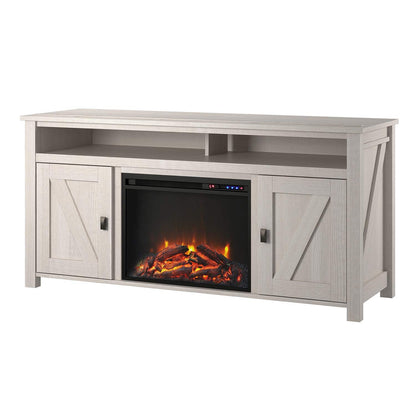 Ameriwood Home Farmington Electric Fireplace Console 60", Pine TV Stand, Ivory Oak