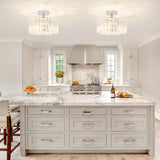 TOULMJ 3-Light Crystal Semi Flush Mount Ceiling Light, Modern Chrome Crystal Round Close to Ceiling Light Fixture for Bedroom Kitchen Island Hallway Foyer Entryway, Chrome Finish TOULMJ