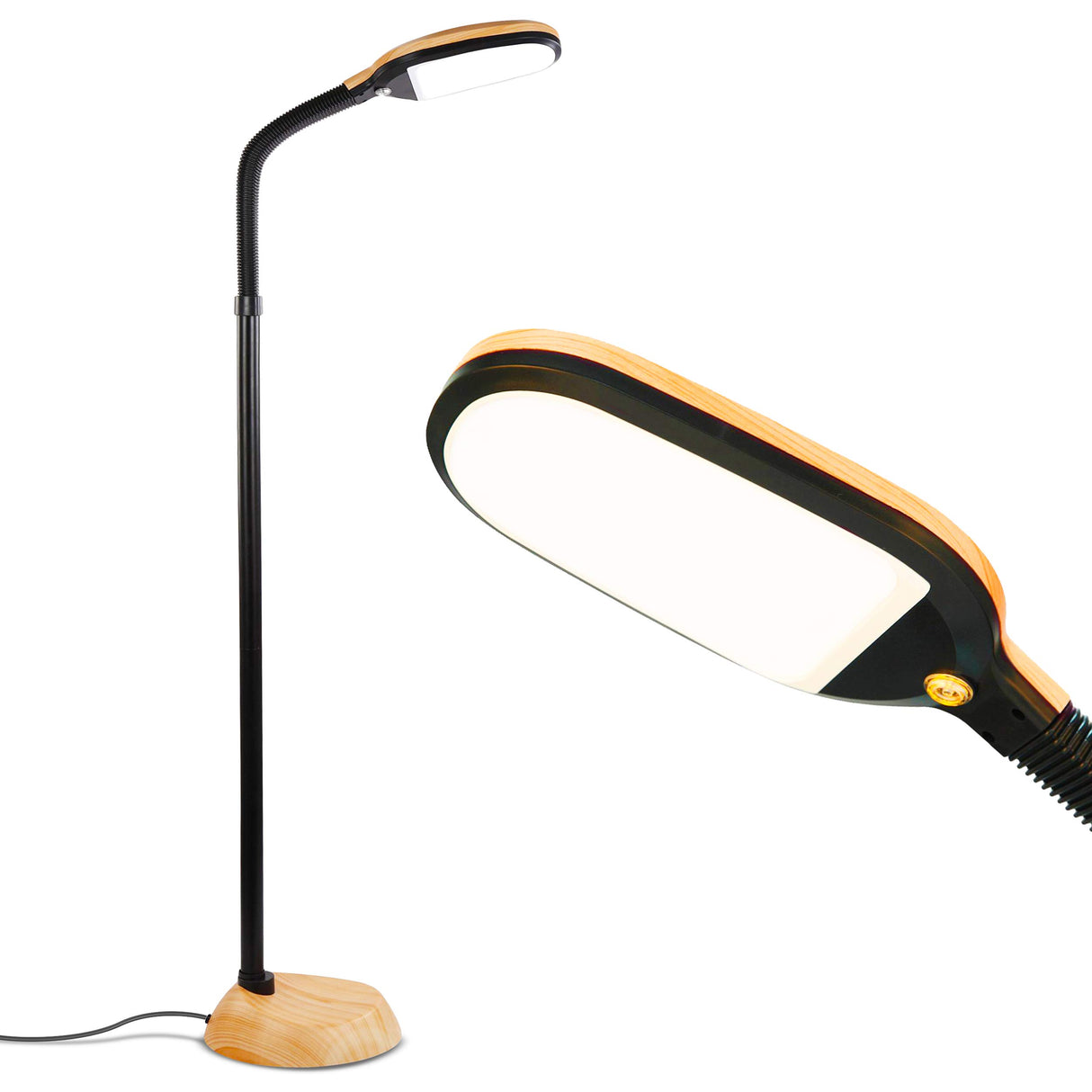 Brightech Litespan - LED Floor Reading Lamp, Modern Wooden Style, Adjustable Gooseneck, 850-950 Lumens, 12W, 3-Year Warranty Brightech