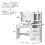 Rolanstar Vanity Desk with Lighted Mirror & Power Outlet, Makeup Vanity with RGB Storage Cabinet, 6 Fabric Drawers & 3 Shelves, 3 Color Modes Dressing Table for Bedroom, Girls, Women, White Rolanstar