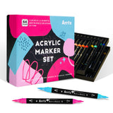 Arrtx Acrylic Paint Markers 64 Colors, Dual Tip Acrylic Paint Pens with Fine Tip and Brush Tip, Art Supplies for Rock Painting, Wood, Ceramic, Fabric, Glass, Card Making, DIY Crafts Arrtx