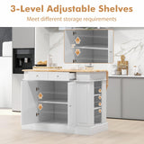 SILKYDRY Kitchen Island with Drop Leaf, Rubber Wood Top Breakfast Bar, Storage Cabinet with 2 Drawers, Adjustable Shelves, Spice Racks, Stationary Island Table for Dining Room, White SILKYDRY