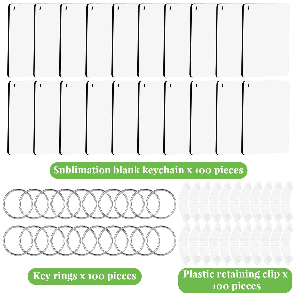 300 Pcs Sublimation Keychain Blanks Bulk Double Side Heat Transfer Sublimation MDF Blank Set with Keychain Rings & Jump Rings,Heat Transfer Keychain Blank Board for DIY Crafts(Rectangle) Guiqulai