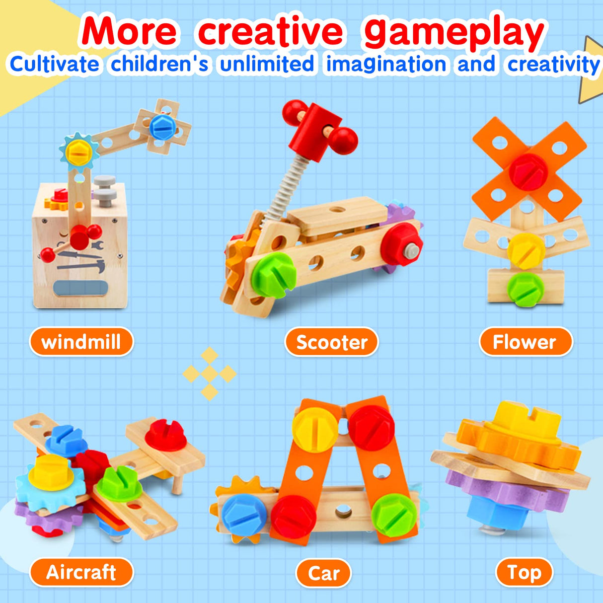 Mgtfbg Kids Tool Set - 29 PCS Wooden Toddler Tool with Box, Montessori STEM Educational Pretend Play Construction Toy for 2 3 4 5 6 Year Old Boys Girls, Best Birthday Gift Mgtfbg