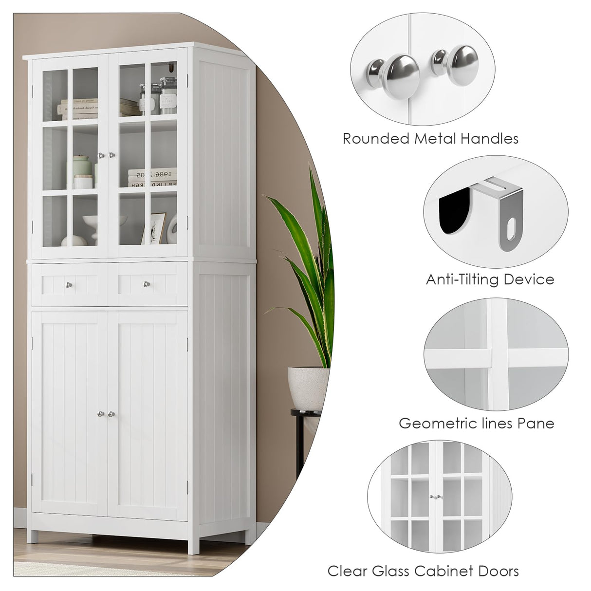 BOTLOG 71" Kitchen Pantry Storage Cabinet, Tall Pantry Cabinet with 6 Shelves, 2 Drawers, Storage Cabinet with 4 Doors, for Dining Room Kitchen, BOTLOG