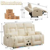 TUNYI Power Loveseat Recliner Sofa with Massage & Heat Home Theater Seating with Console Electric Recliner RV Sofa with USB/Outlet/Storage/Side Pocket/LED Light/Speaker (Cream White) TUNYI