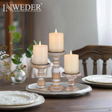 Inweder Wood Pillar Candle Holder: 3Pcs Rustic White Candle Holders for Pillar Candles Wood Candle Holders Distressed Wooden Farmhouse Candle Holder Large Rustic Candle Holder for Fireplace Table Inweder