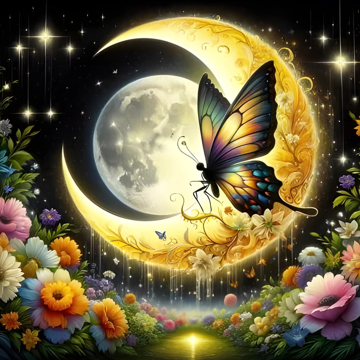 GDYEEH DIY 5D Fairy Diamond Art Kits, Round Full Drill Sparkling Moon Flowers Diamond Painting Picture, Dreamland Diamond Painting Art Kits Craft for Adults Beginners, Home Wall Decor 12x12 inch GDYEEH