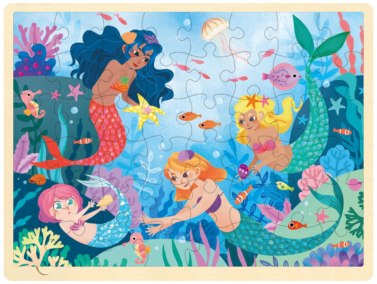 MoinKidz 48 Piece Puzzles for Kids Ages 3-5, Fun Mermaid Wooden Jigsaw Puzzles for 3 Year Old with Unique Puzzle Pieces, Preschool Toddler Puzzles Ages 4-8 with Puzzle Tray MoinKidz