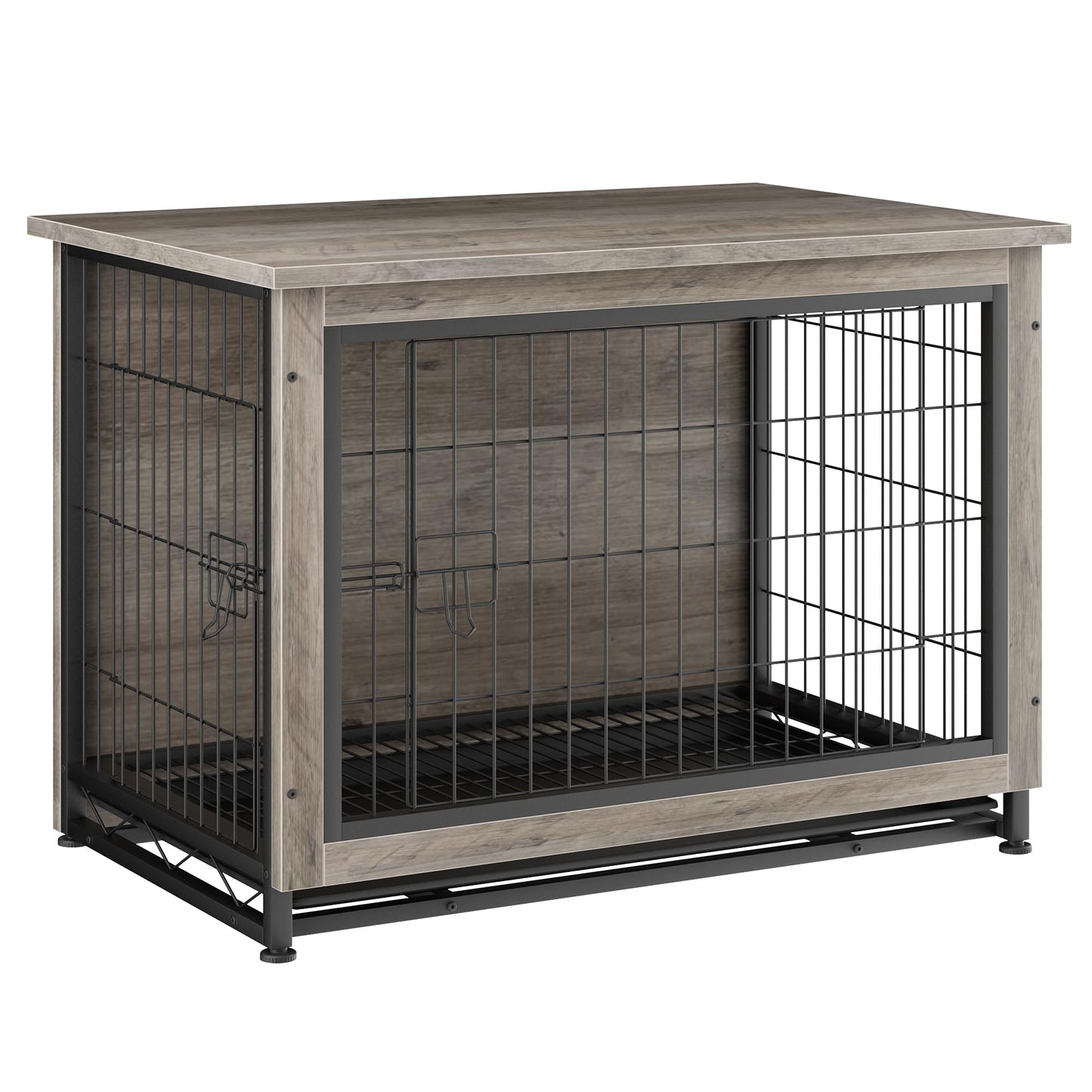 JY QAQA Dog Crate Furniture, Wooden Dog Crate Table, Double-Doors Dog Furniture, Indoor Dog Kennel, Dog House, Dog Cage/Grey/XL - WoodArtSupply