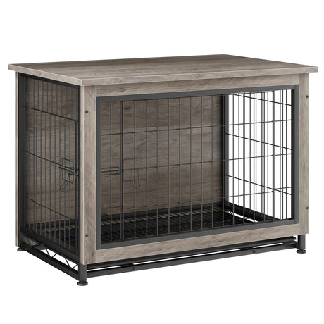 JY QAQA Dog Crate Furniture, Wooden Dog Crate Table, Double-Doors Dog Furniture, Indoor Dog Kennel, Dog House, Dog Cage/Grey/XL JY QAQA PET