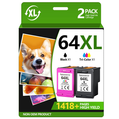 TECKKIN 64XL Ink Cartridges Black/Color Combo Pack Replacement for HP Ink 64 64XL for HP Envy Photo 7855 7858 7155 7120 Printer (1 Black, 1 Color)