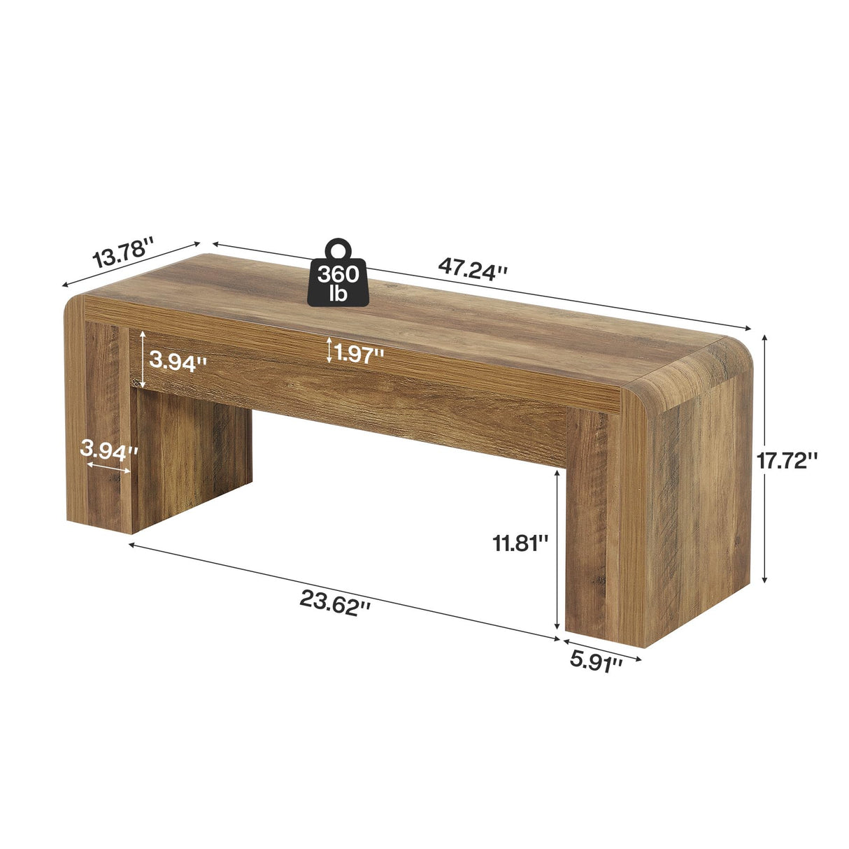 Tribesigns Entry Bench, 48" Thickened Rustic Farmhouse Bench for Bedroom End of Bed with 5.9" Solid Legs, Small Indoor Wooden Bench for Entryway, Dining Table, End of Bed, Rustic Brown Tribesigns