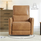 CHITA Power Recliner Chair Swivel Glider, FSC Certified Upholstered Faux Leather Living Room Nursery Reclining Sofa Chair with Lumbar Support, Cognac Brown CHITA