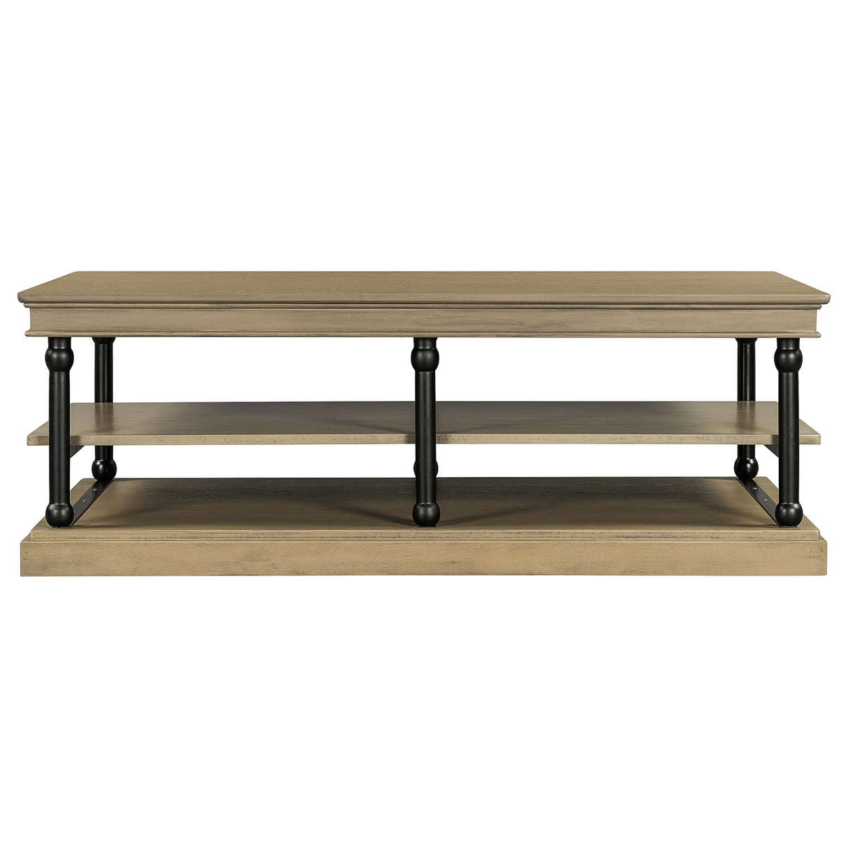 Merax 55.1" Modern Wood Coffee Table with 2 Open Shelves, Industrial Living Room Table with Black Legs, Sturdy Rubberwood Center Table for Large Space, Brown Merax