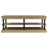 Merax 55.1" Modern Wood Coffee Table with 2 Open Shelves, Industrial Living Room Table with Black Legs, Sturdy Rubberwood Center Table for Large Space, Brown Merax