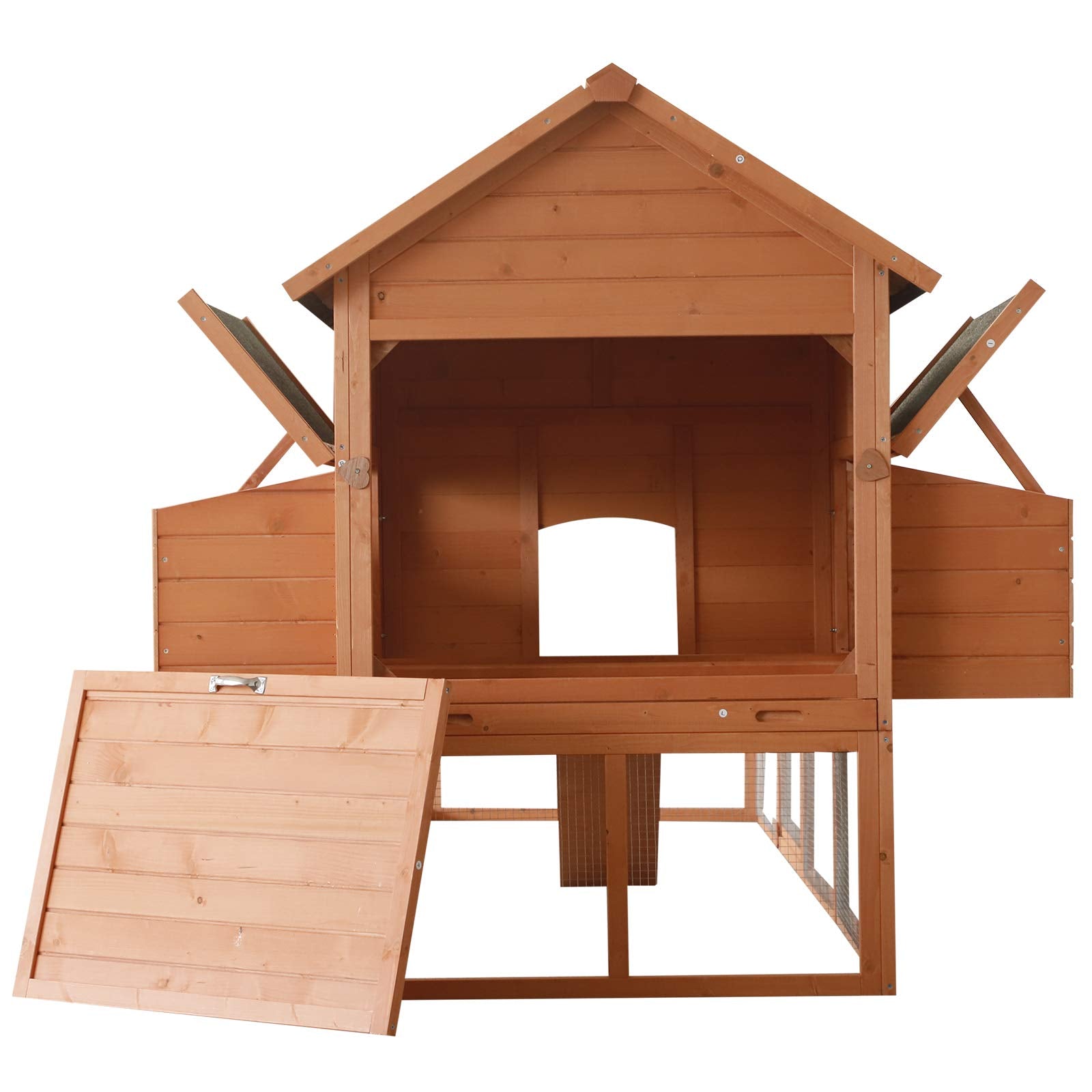 PawHut 137" Chicken Coop for 8-10 Chickens, Large Chicken House, Wooden Poultry Hen Cage with Nesting Box and Run for Backyard, Orange - WoodArtSupply