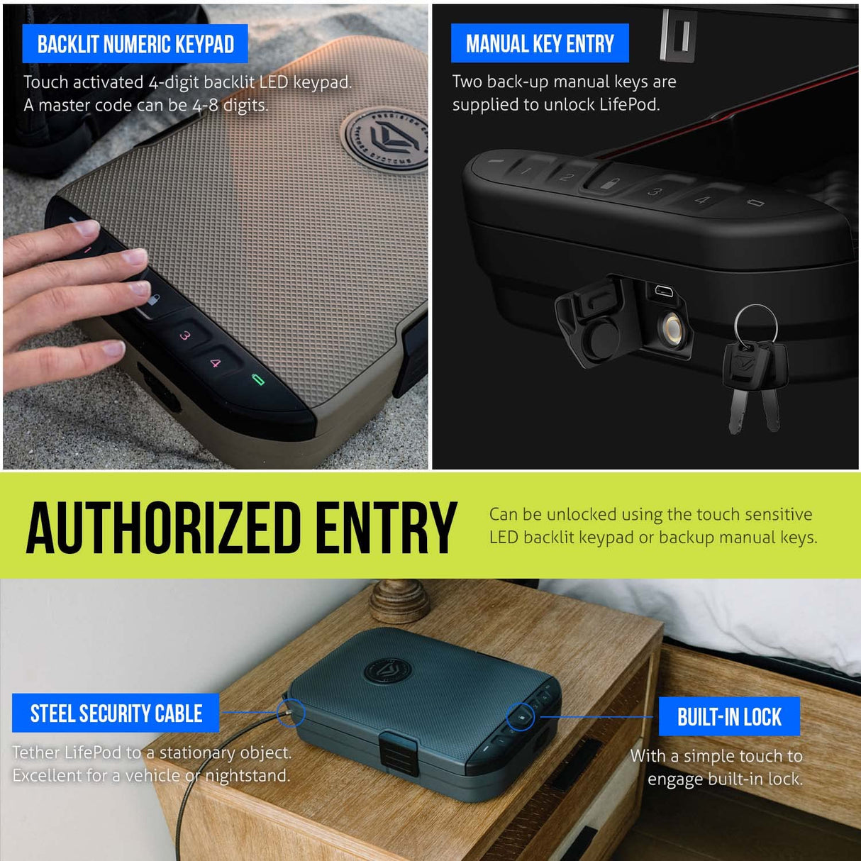 VAULTEK LifePod 2.0 Secure Waterproof Travel Case Rugged Electronic Lock Box Travel Organizer Portable Handgun Case with Backlit Keypad (Covert Black) VAULTEK