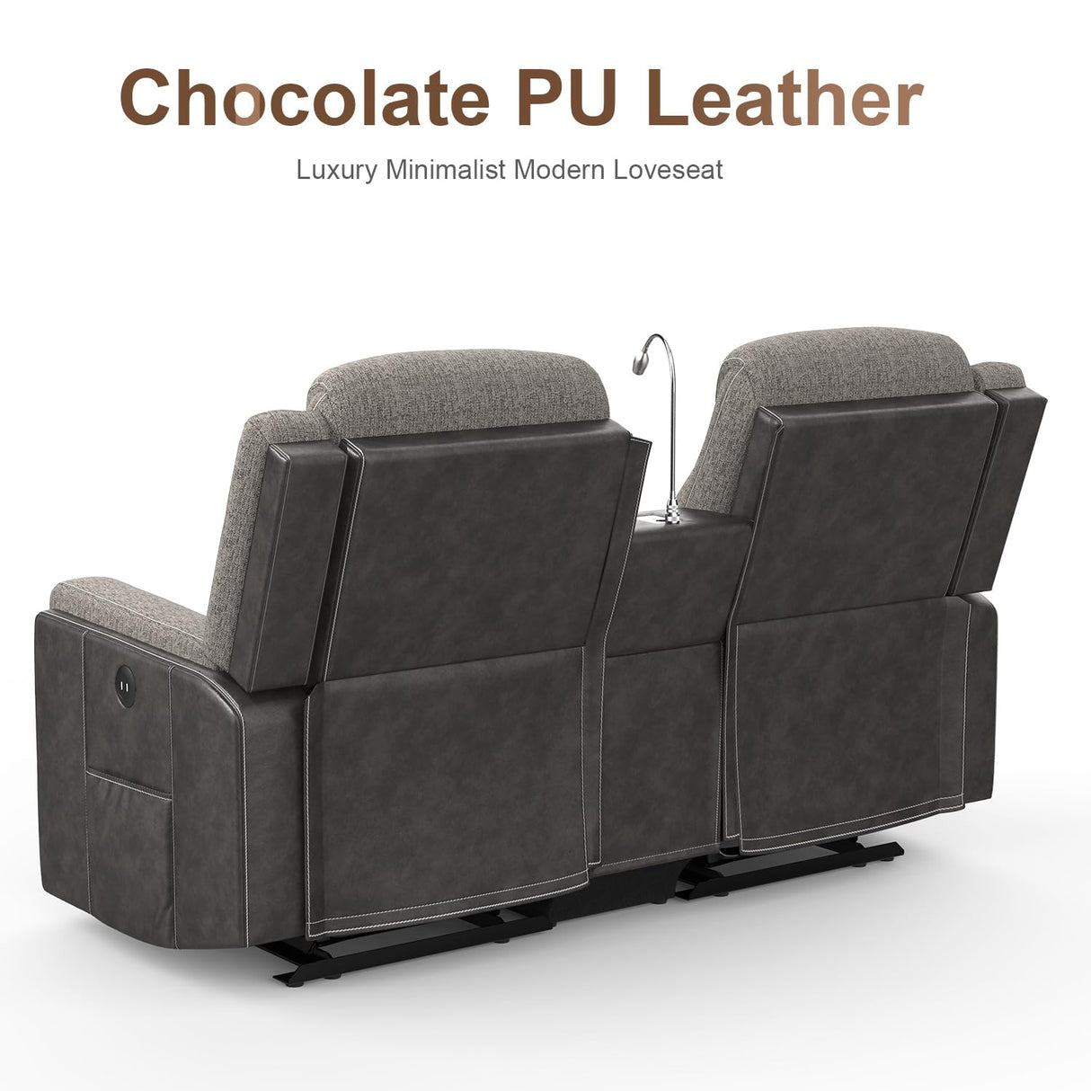 Dresegmt Loveseat Recliner, Manual Reclining Loveseat Sofa with Reading Light, Chic Blend Style Sofa, Storage Console, Cup Holders, USB Ports, Fabric & PU Leather, Recliner Couch for Living Room/RV Dresegmt