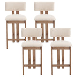 DM Furniture 26" Mid Century Modern Counter Bar Stools for Kitchen Island Farmhouse Wooden Counter Height Barstools Set of 4 with Linen Fabric Curved Back for Patio/Home Bar/Balcony, Beige DM Furniture