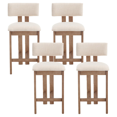 DM Furniture 26" Mid Century Modern Counter Bar Stools for Kitchen Island Farmhouse Wooden Counter Height Barstools Set of 4 with Linen Fabric Curved Back for Patio/Home Bar/Balcony, Beige DM Furniture