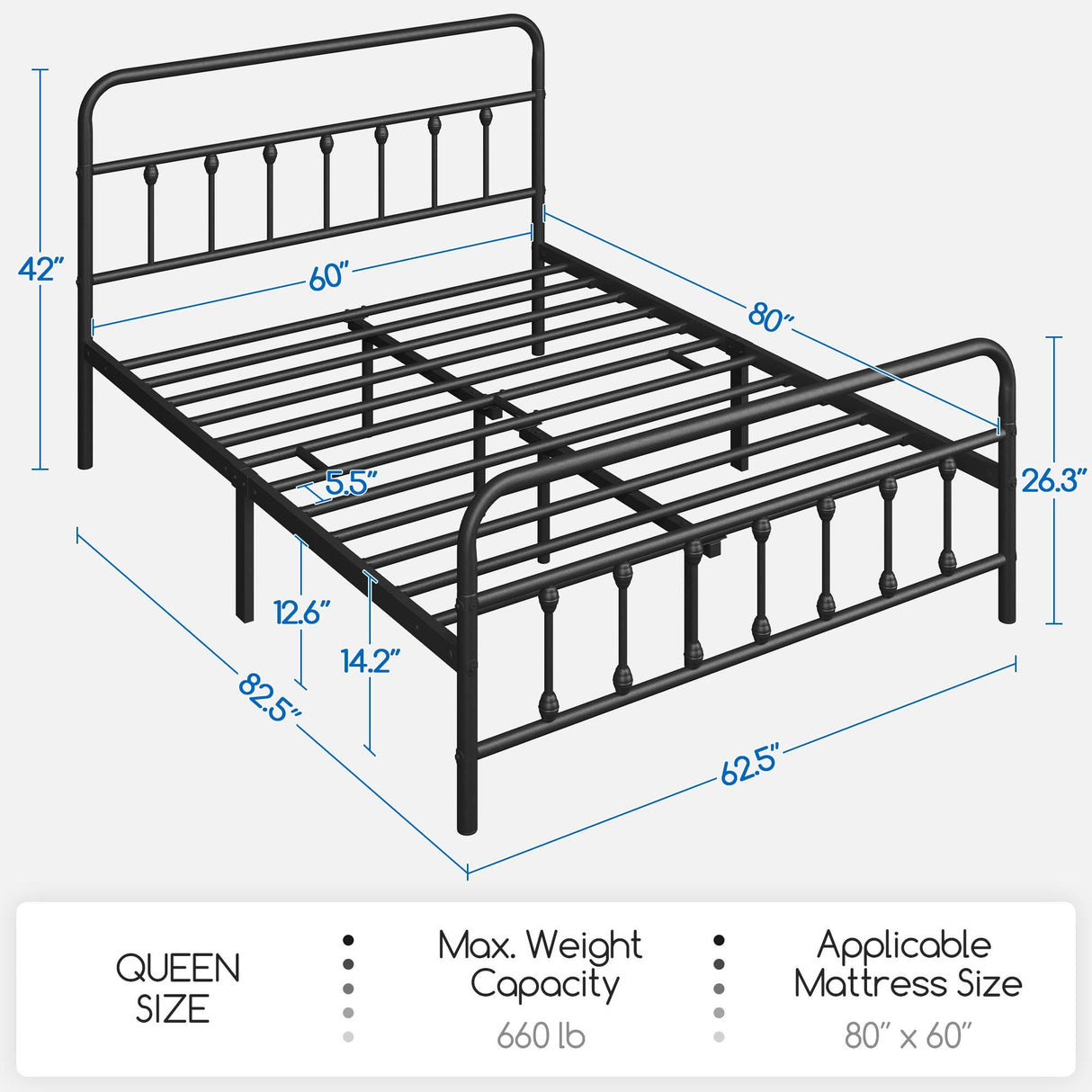 Yaheetech Classic Metal Platform Bed Frame Mattress Foundation with Victorian Style Iron-Art Headboard/Footboard/Under Bed Storage/No Box Spring Needed/Queen Size Black Yaheetech