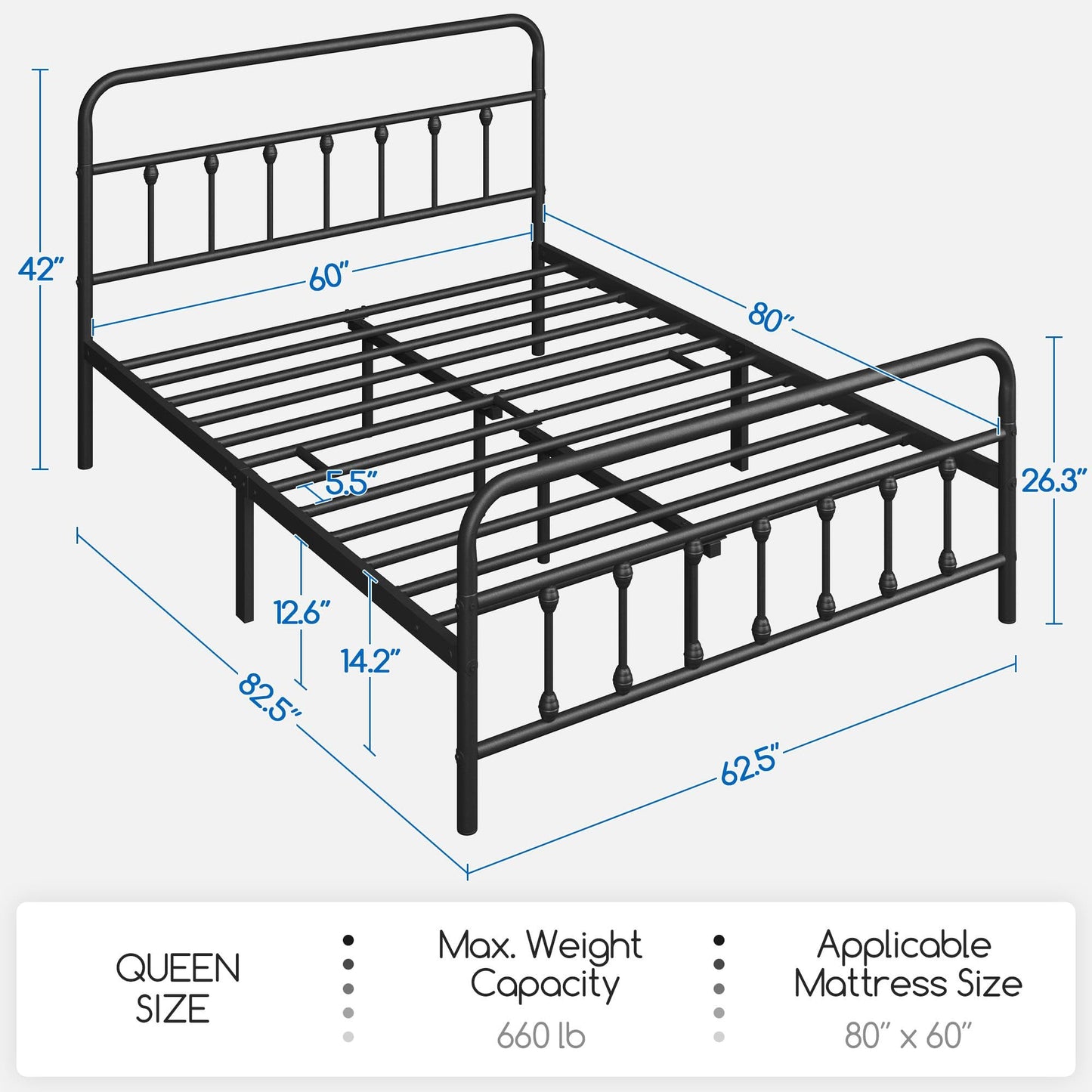 Yaheetech Classic Metal Platform Bed Frame Mattress Foundation with Victorian Style Iron-Art Headboard/Footboard/Under Bed Storage/No Box Spring Needed/Queen Size Black