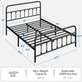 Yaheetech Classic Metal Platform Bed Frame Mattress Foundation with Victorian Style Iron-Art Headboard/Footboard/Under Bed Storage/No Box Spring Needed/Queen Size Black Yaheetech