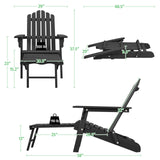 Yaheetech Folding Adirondack Chair Set of 2 with Retractable Ottoman 300lb Solid Wood Garden Chair, Fire Pit Lounge Chairs Weather Resistant Furniture for Garden/Yard/Patio/Lawn, Black Yaheetech