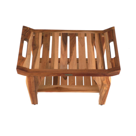 EcoDecors, 24 inch, Natural Wood, Teak Shower Bench, Shower Stool Wood, Wood Shower Chair, LiftAide Arms, Bathroom Bench Seat, Shower Bench Waterproof EcoDecors
