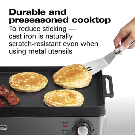 Hamilton Beach Professional Cast Iron Indoor Electric Grill & Griddle, 10" x 16" Preseasoned Cooking Surface, Adjustable Temperature up to 450° F, Black (38560) Hamilton Beach Professional