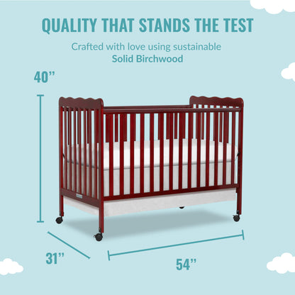 Dream On Me Carson Classic 3-In-1 Convertible Crib In Cherry, Made Of Sustainable Pinewood, Non-Toxic Finish, Comes With Locking Wheels, Wooden Nursery Furniture - WoodArtSupply