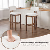 HNY 26 Inch Farmhouse Counter Stools Set of 4 with Curved Back, Modern Sherpa Boucle Upholstered Counter Height Bar Stools, Tall Kitchen Bar Chairs with Solid Wood Frame for Island Countertop, White HNY