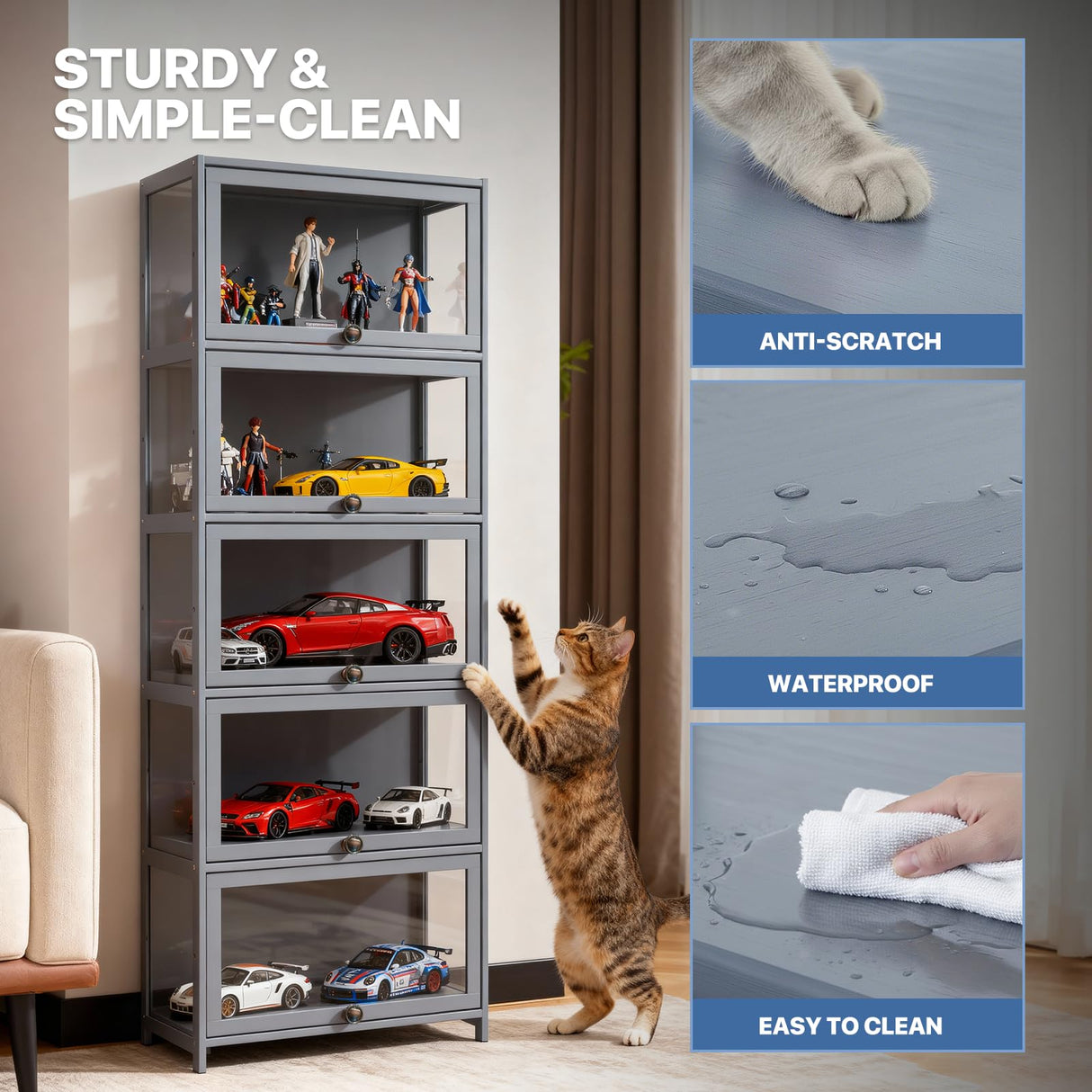 Magshion Display Cabinet, 5-Tier Corner Shelf with Acrylic Doors, 67.5" Tall Curio Display Case, Showcase, Storage Shelf, for Living Room, Bedroom, Playroom, White, 12.5" D x 23" W x 67.5" H Magshion