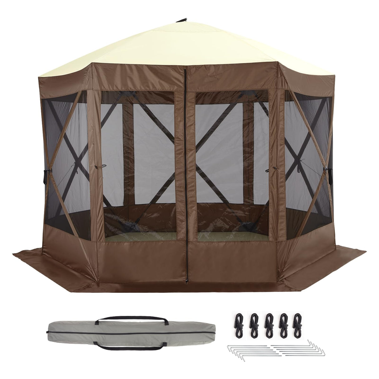 Hipicute Pop Up Gazebo,10 X 10 Ft Portable Outdoor Camping Pop Up Canopy Screen Tent with Mosquito Netting Gazebo,Waterproof 6 Sidewalls,Ground Stakes,Carry Bag for Lawn, Garden, Backyard(Brown) Hipicute
