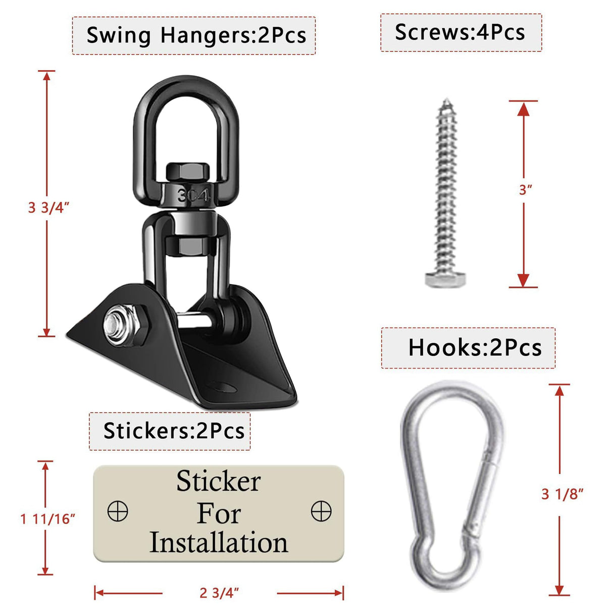 Aisto Heavy Duty Swing Hangers for Wooden Sets 2000 LB Capacity Hammock Hanger 360 Swivel Stainless Steel Swing Hardware Accessories 2 Packs for Porch Playground Yoga Heavy Bag Aisto