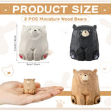Lineshading 3 Pcs Miniature Bear Statues Funny Wooden Bear Figurines Safari Nursery Decor Woodland Animal Nursery Decor Rustic Wooden Animal Figurines for Nursery Bedroom Playroom Gift, 1.2 x 1.4 Inch Lineshading