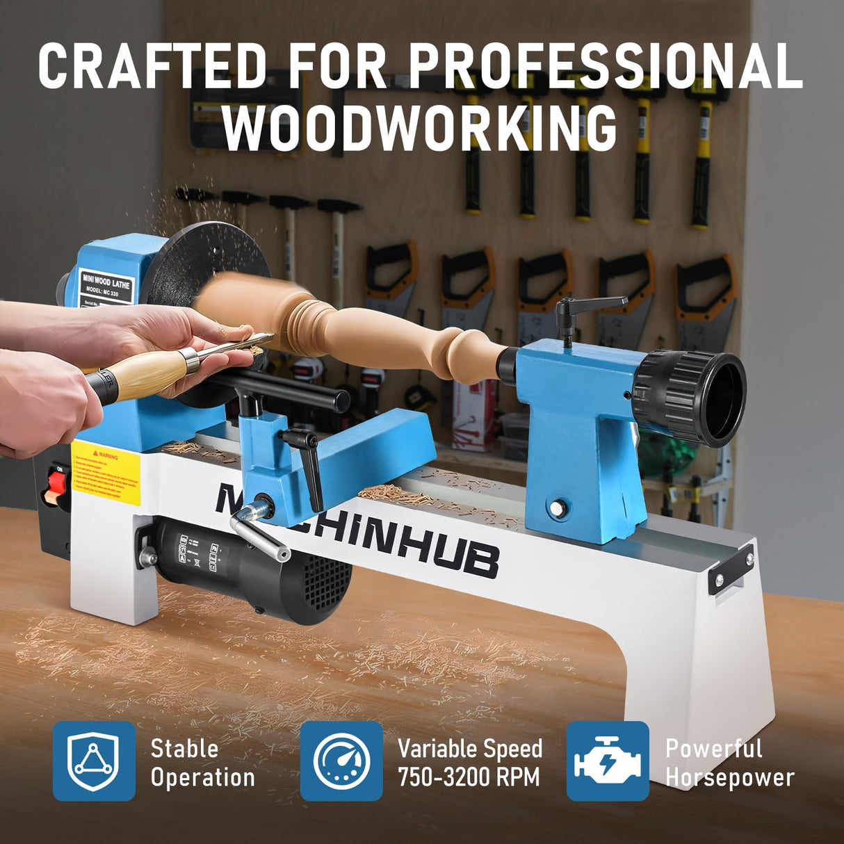 Mini Benchtop Wood Lathe, 8" x 12" Small Wood Lathe Machine 1/3 HP Infinitely Variable Speed 750-3200 RPM with Wood Turning Lathe Tools Kits Professional for DIY Woodworking MECHINHUB