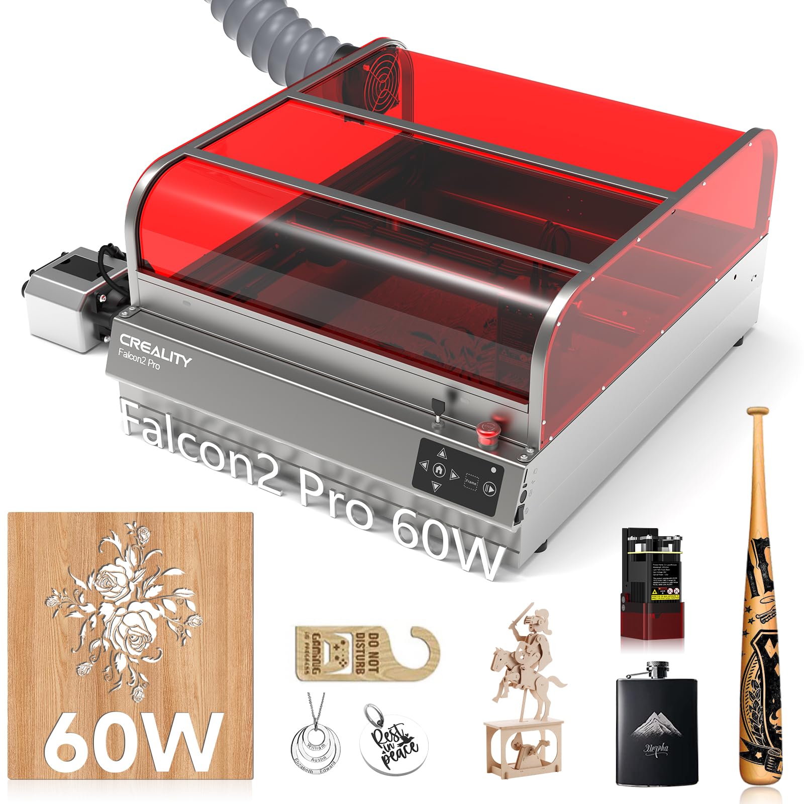 Creality Engraver Enclosed, Falcon2 Pro 60W Output Engraver and Cutter, 25000mm/min Speed Cutter Machine with Air Assist, Auto Fan, Camera Positioning for Wood and Metal - WoodArtSupply