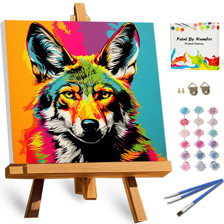 TOCARE Framed Paint by Numbers Kit for Adults, Wolf Paint by NumbersWith Frame,Wolf Paint by Number on Framed Canvas for Adult Beginner (10x10 Inch, Without Easel) TOCARE