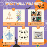 4 Pack Halloween Paint by Number for Kids with Wooden Frame, Paint by Numbers for Kids Black Cat Ages 4-8-12, Easy Pumpkin DIY Acrylic Oil Painting Kits for Home Wall Decor (8X8 inch) xackcme
