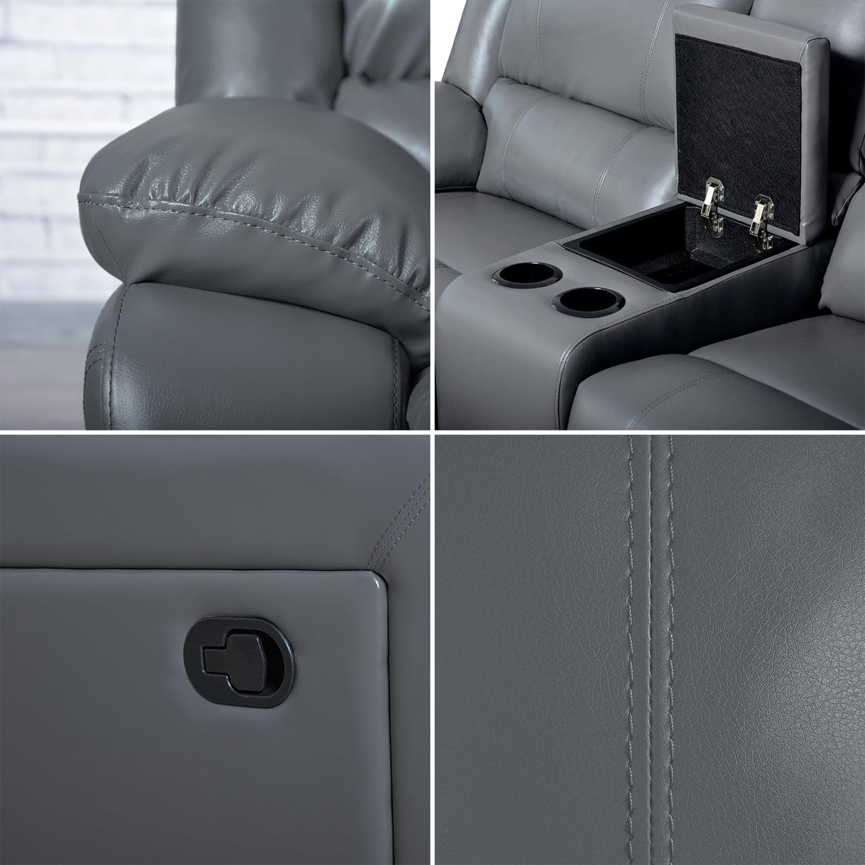 LY&S Home Collection Sectional Reclining Sofa, Sectional Couches for Living Room, Modular Manual PU Leather Recliner Sofa Livingroom Furniture Sets (Grey) LY&S Home Collection